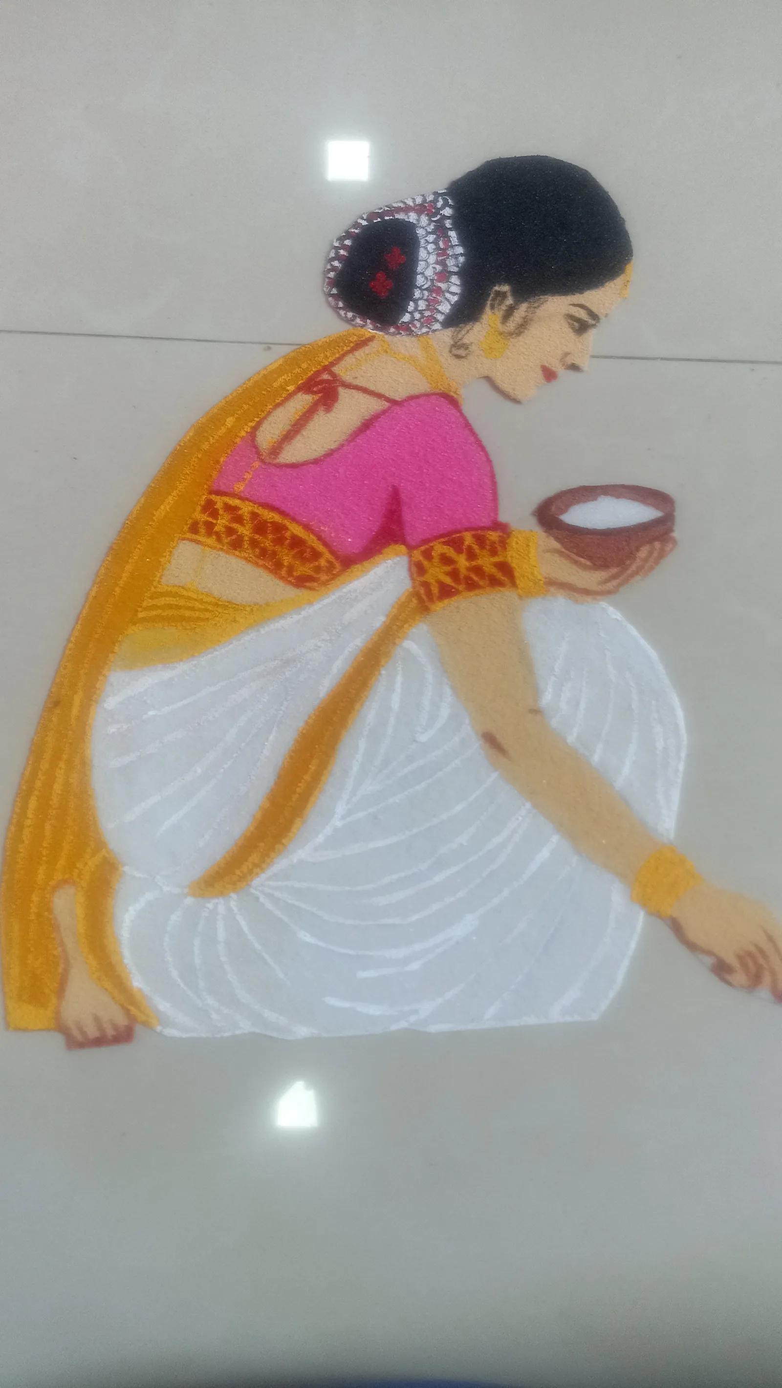 Kneeling Woman Drawing Rangoli – Large Patch Rangoli — image 3