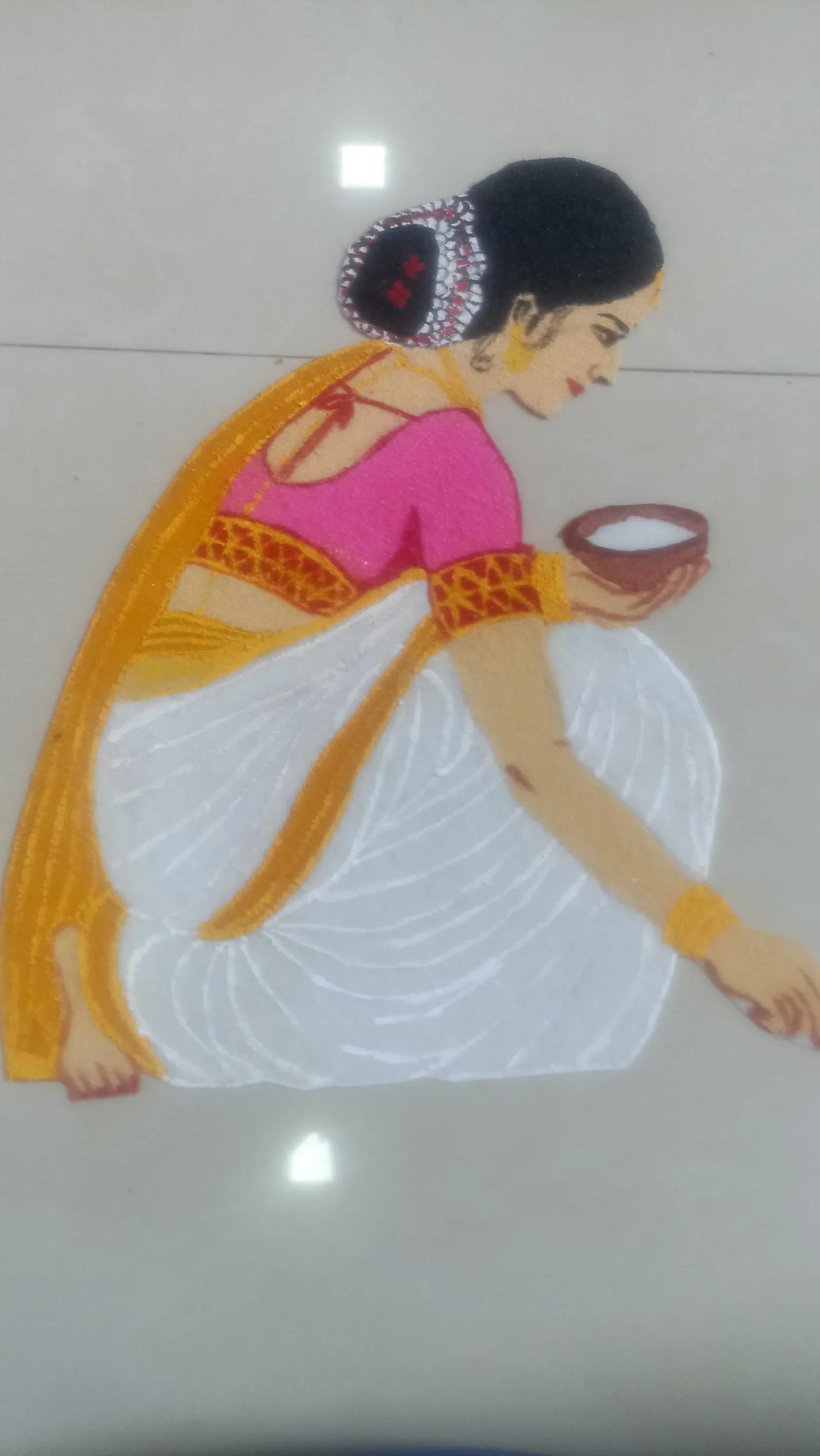 Kneeling Woman Drawing Rangoli – Large Patch Rangoli — image 4