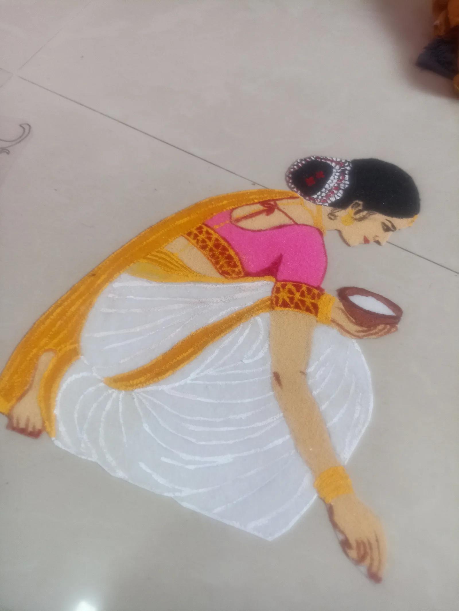 Kneeling Woman Drawing Rangoli – Large Patch Rangoli — image 2