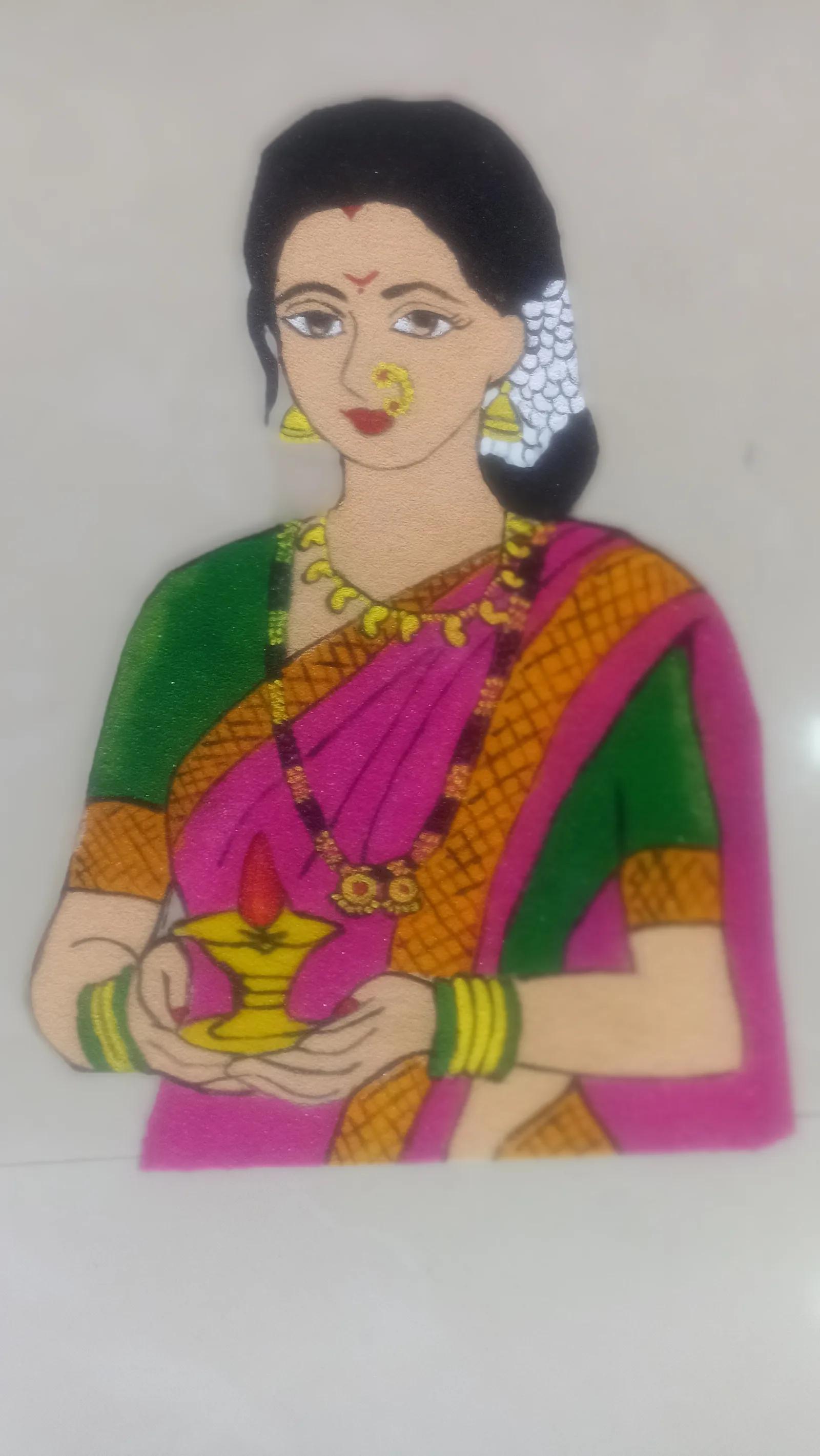 Lady with Diya & Window Backdrop Patch Rangoli Set