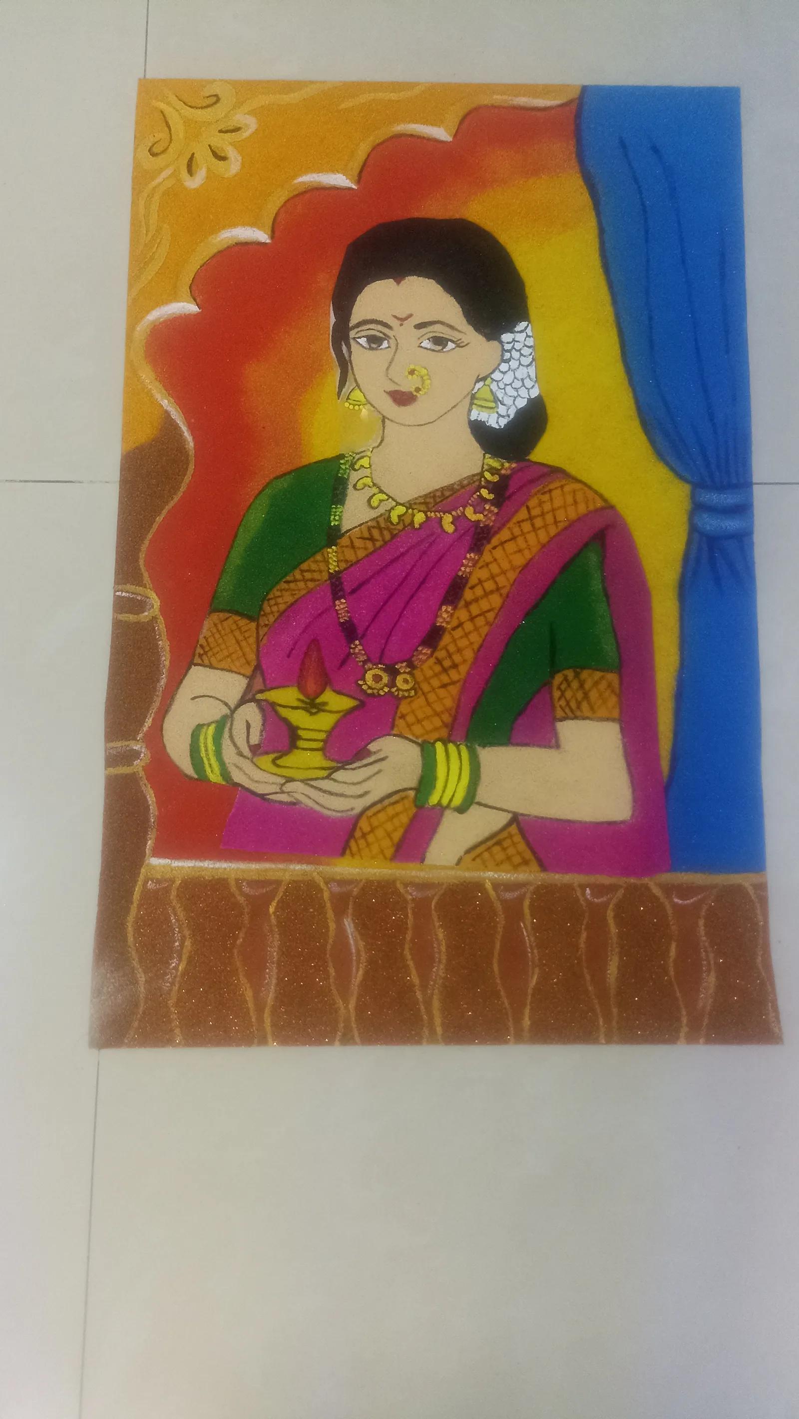 Lady with Diya & Window Backdrop Patch Rangoli Set — image 3