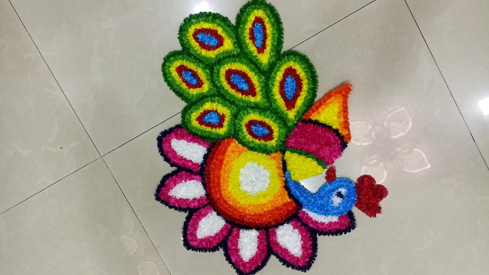 Peacock Woolen Rangoli Mat