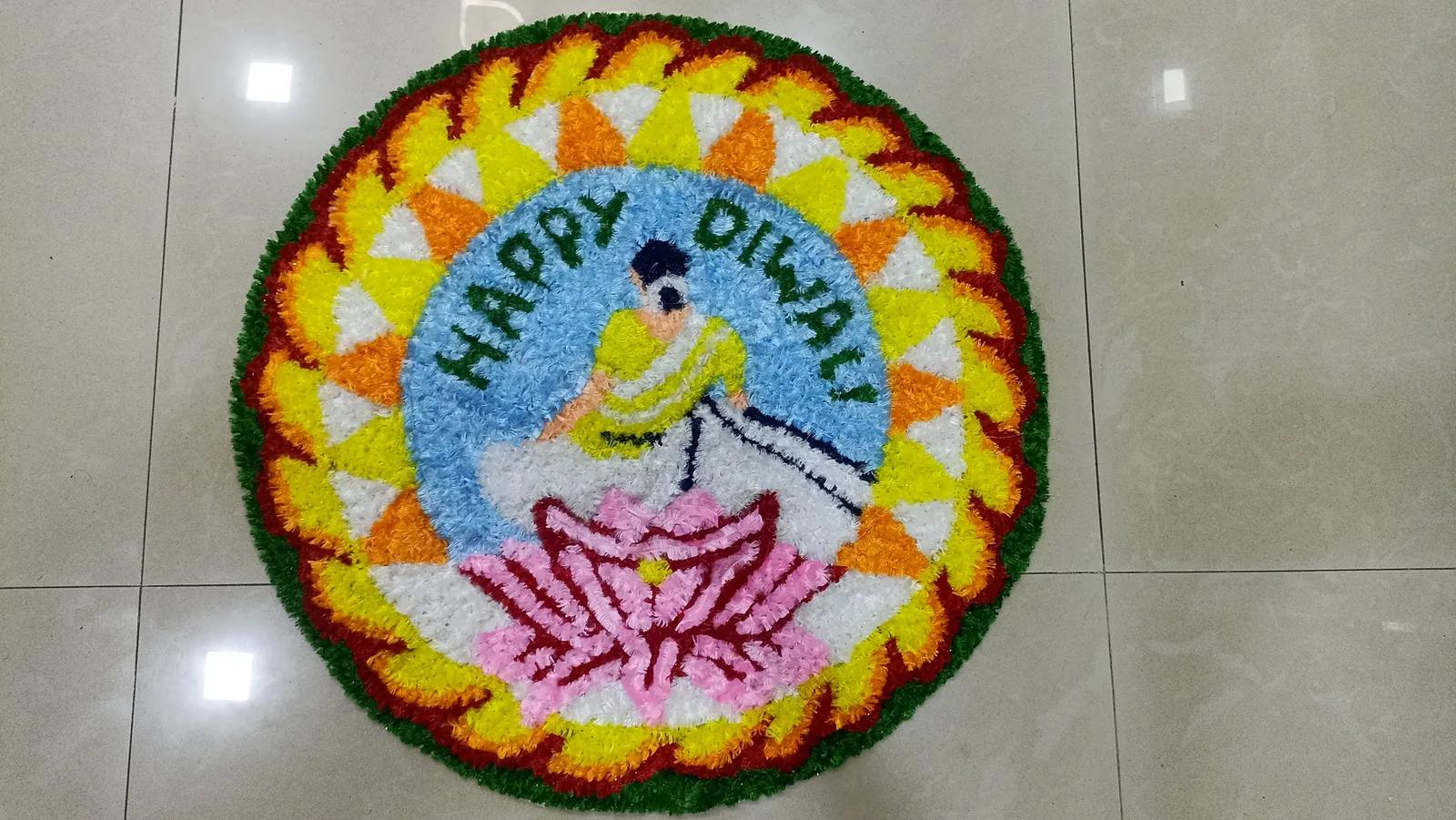 Happy Diwali Round Woolen Rangoli Mat