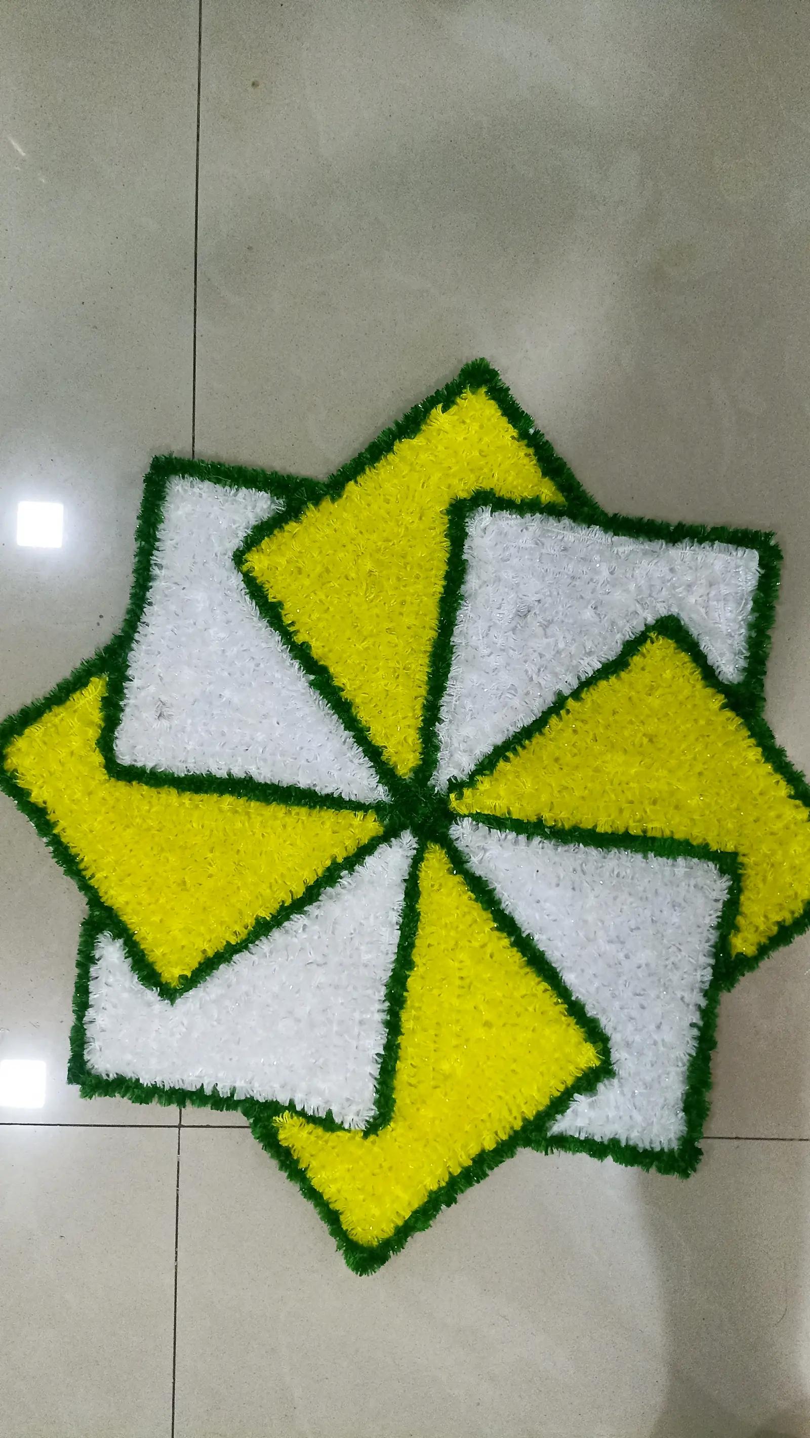 Swastik Wheel (Chakra) Woolen Rangoli Mat – Yellow & White