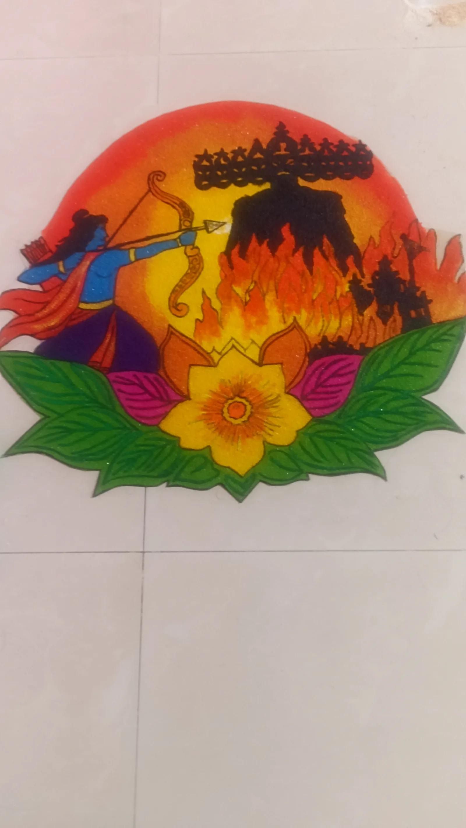 Ram–Ravan Dahan (Dussehra) Patch Rangoli