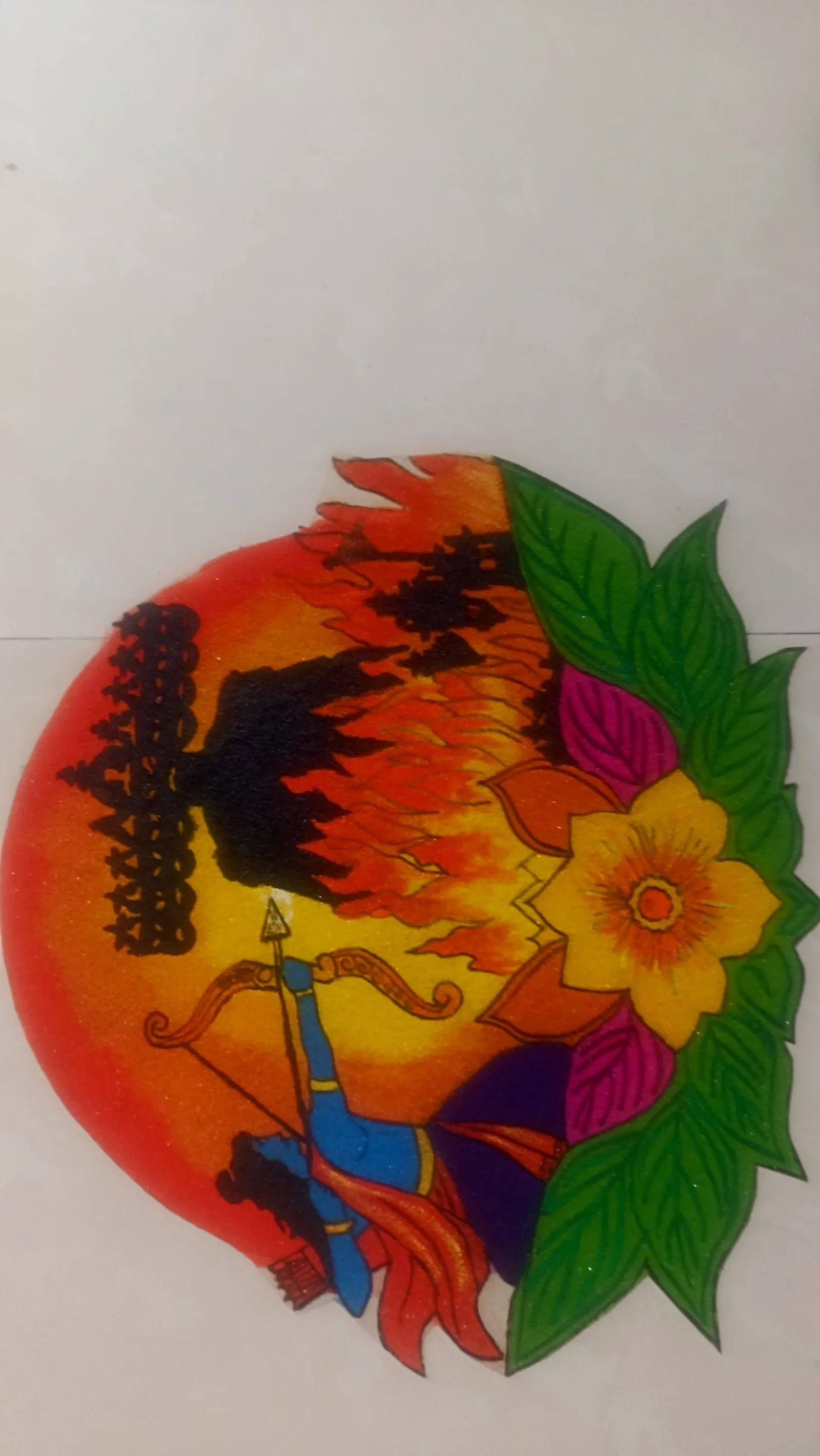 Ram–Ravan Dahan (Dussehra) Patch Rangoli — image 2