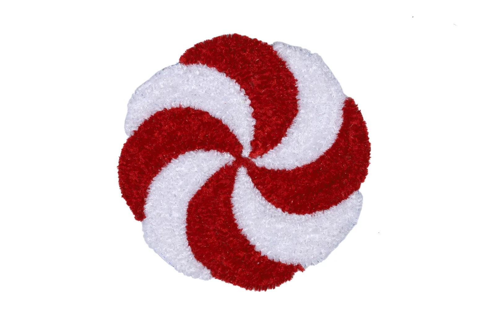 Red & White Swirl Round Woolen Rangoli Mat — image 1