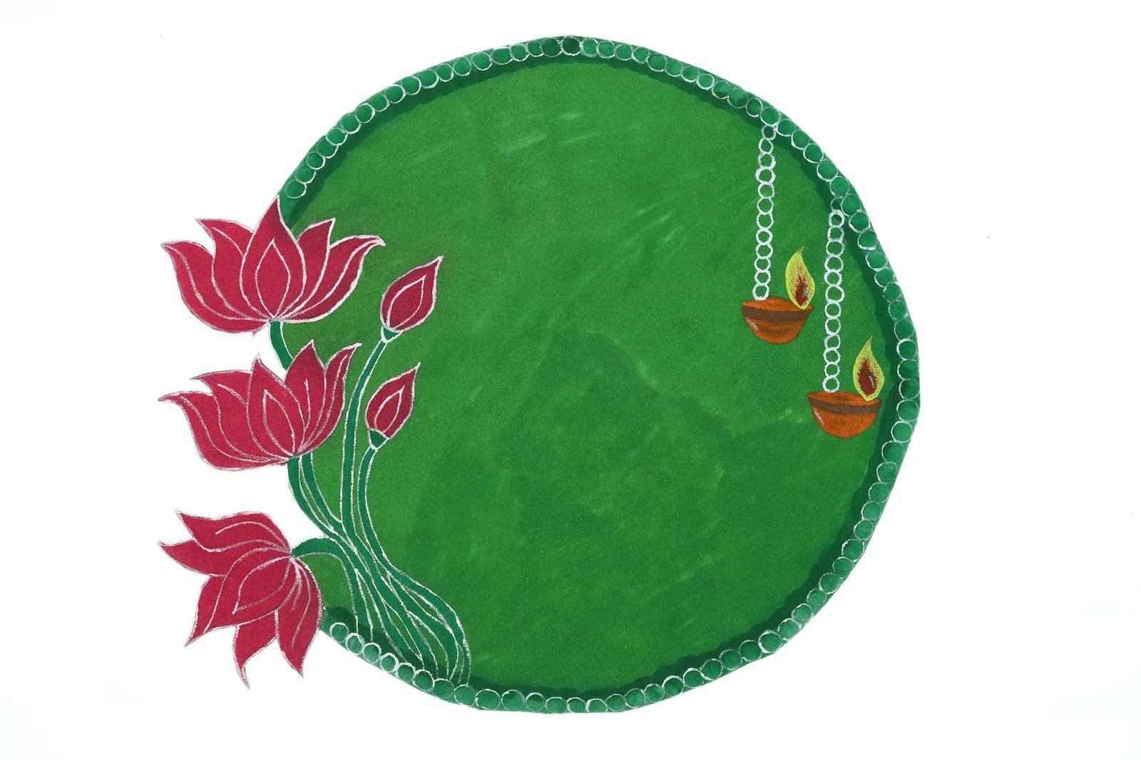 Green Round Patch Rangoli with Lakshmi on Lotus – Mix & Match Set — image 2