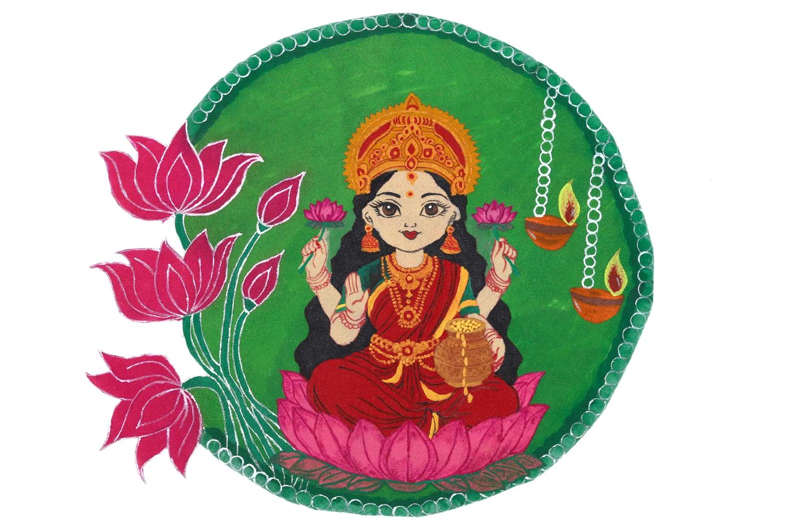 Green Round Patch Rangoli with Lakshmi on Lotus – Mix & Match Set — image 1