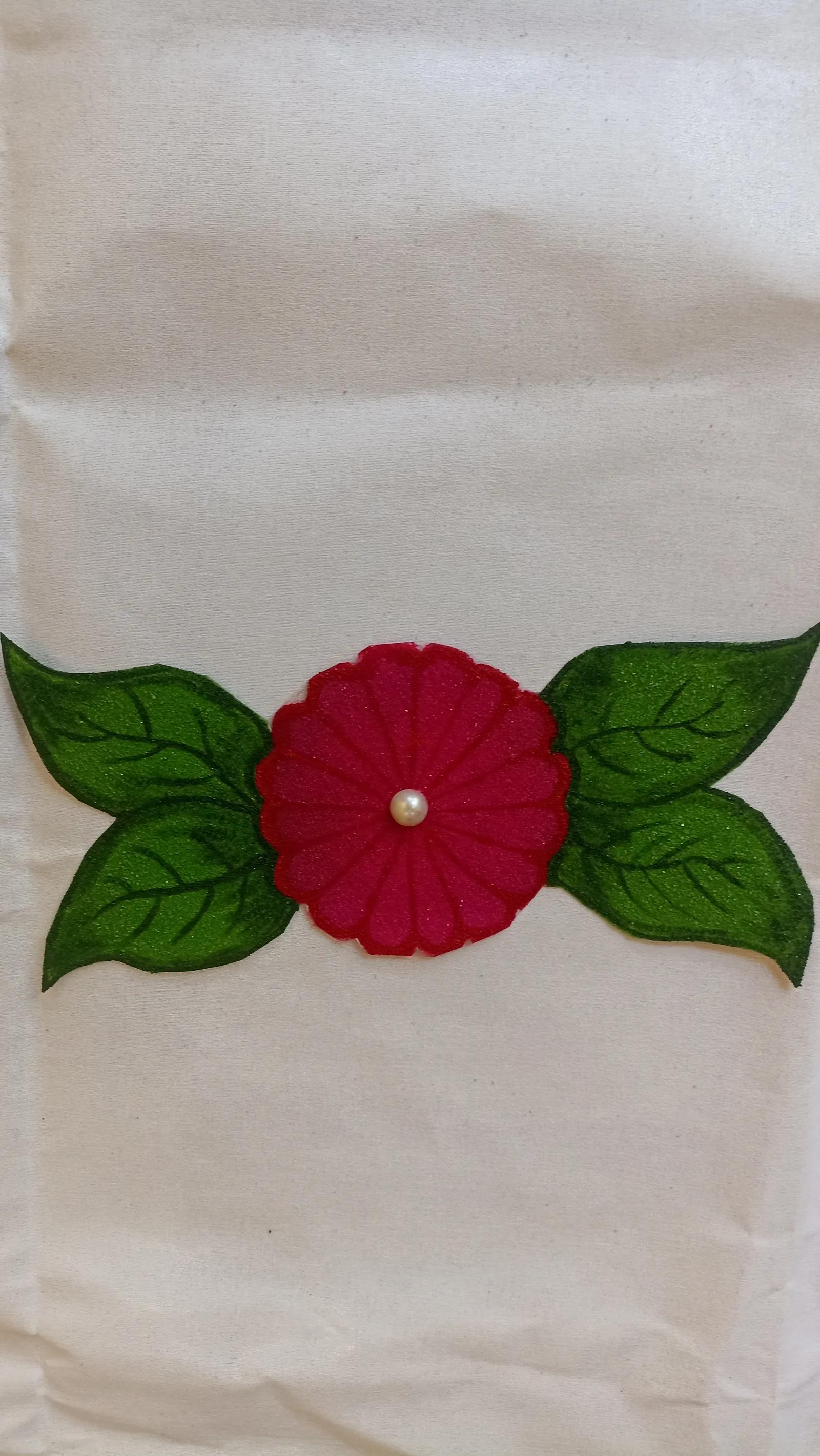 Pink Flower & Green Leaf Patch Rangoli with Pearl — image 2